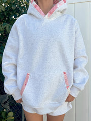 Sweat à capuche patchwork gris contrasté oversize - Miniatuur