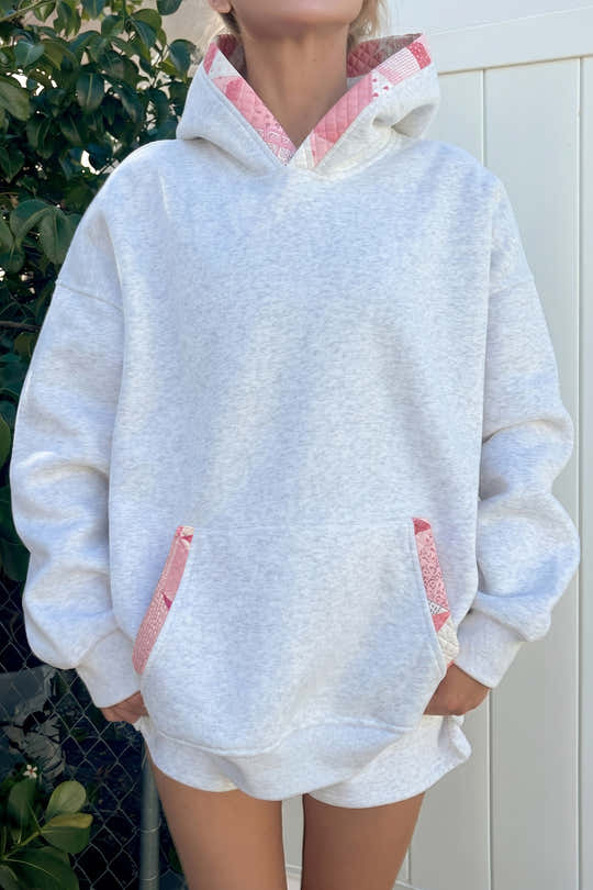 Sweat à capuche patchwork gris contrasté oversize