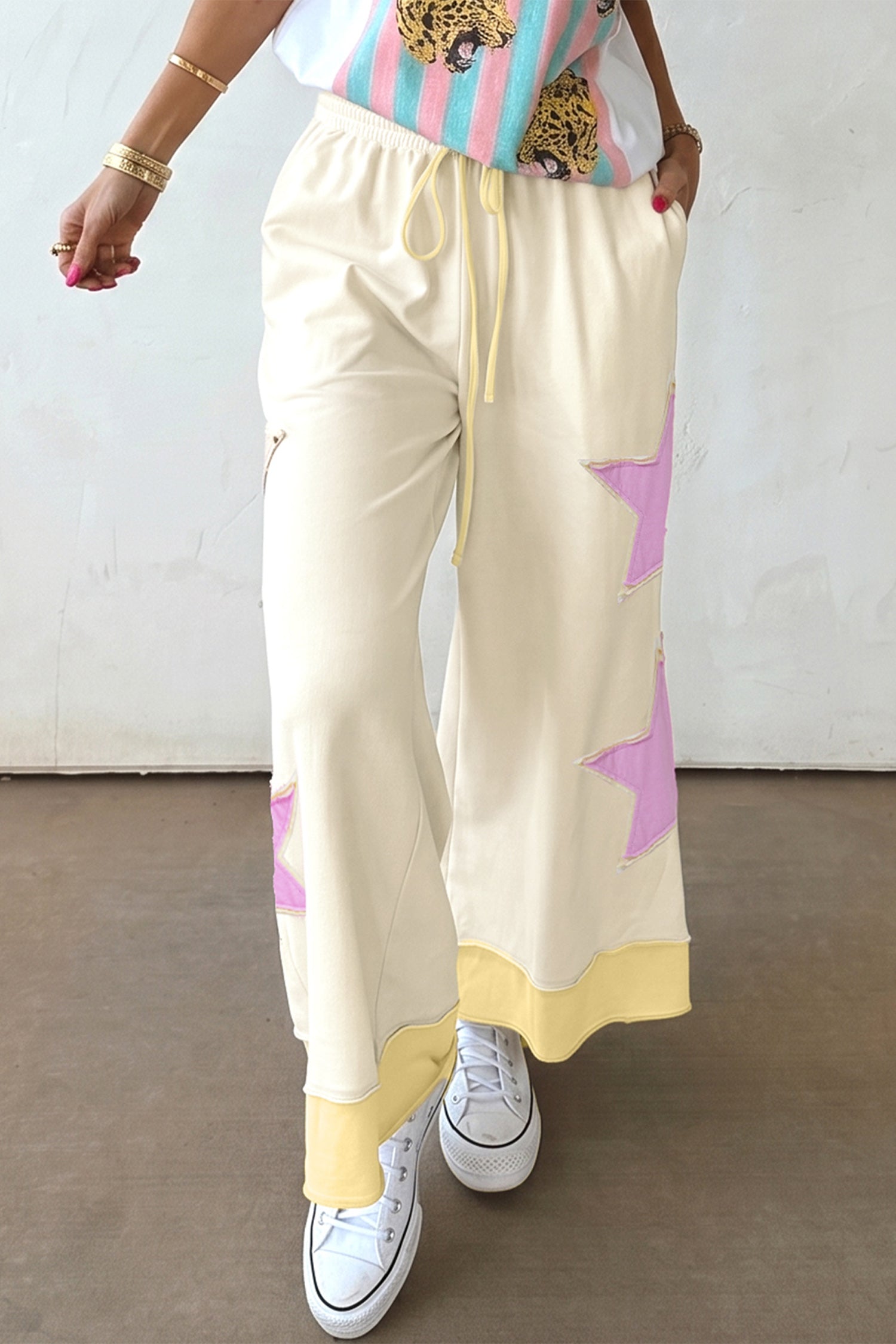 Weiße Sommer-Farbblock-Star-Patchwork-Hosen
