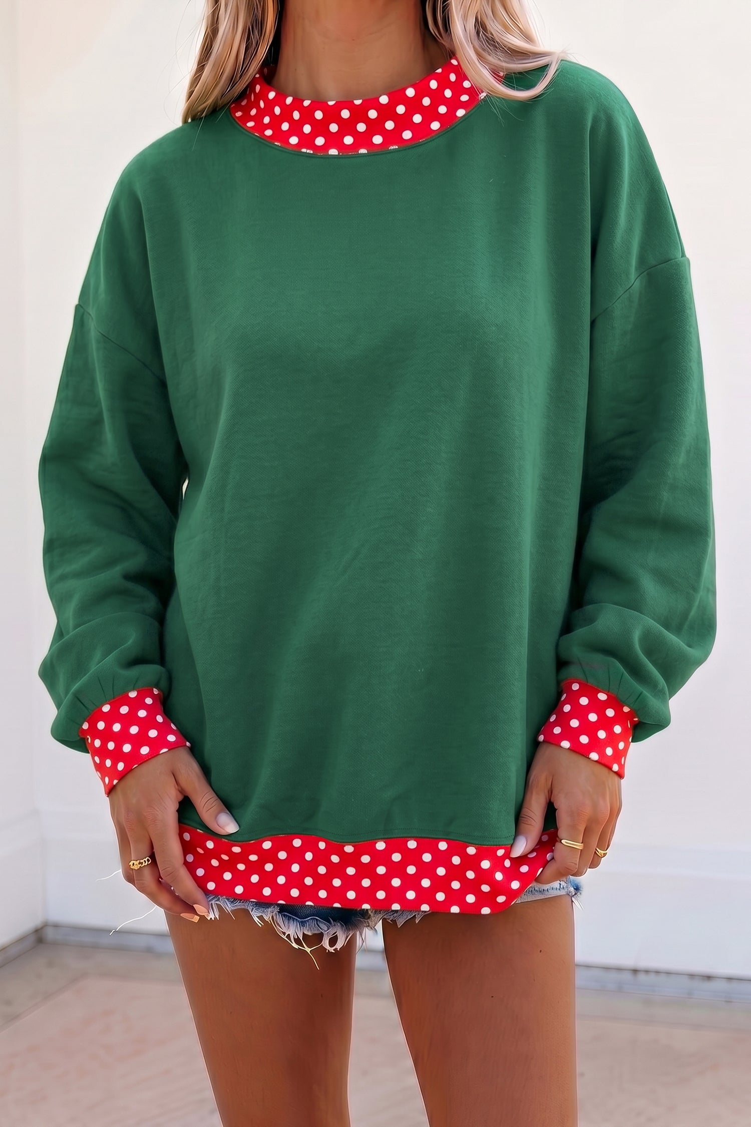 Orangefarbener Colorblock Polka Dot Contrast Trim Oversized Sweatshirt