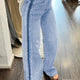 Beau Blauw Contrast Stripe Frayed Side Panel Patchwork Shift Jeans