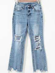 Myosotis Rohsaum, aufgerissene Knie-Passform-Flare-Jeans - Miniatuur