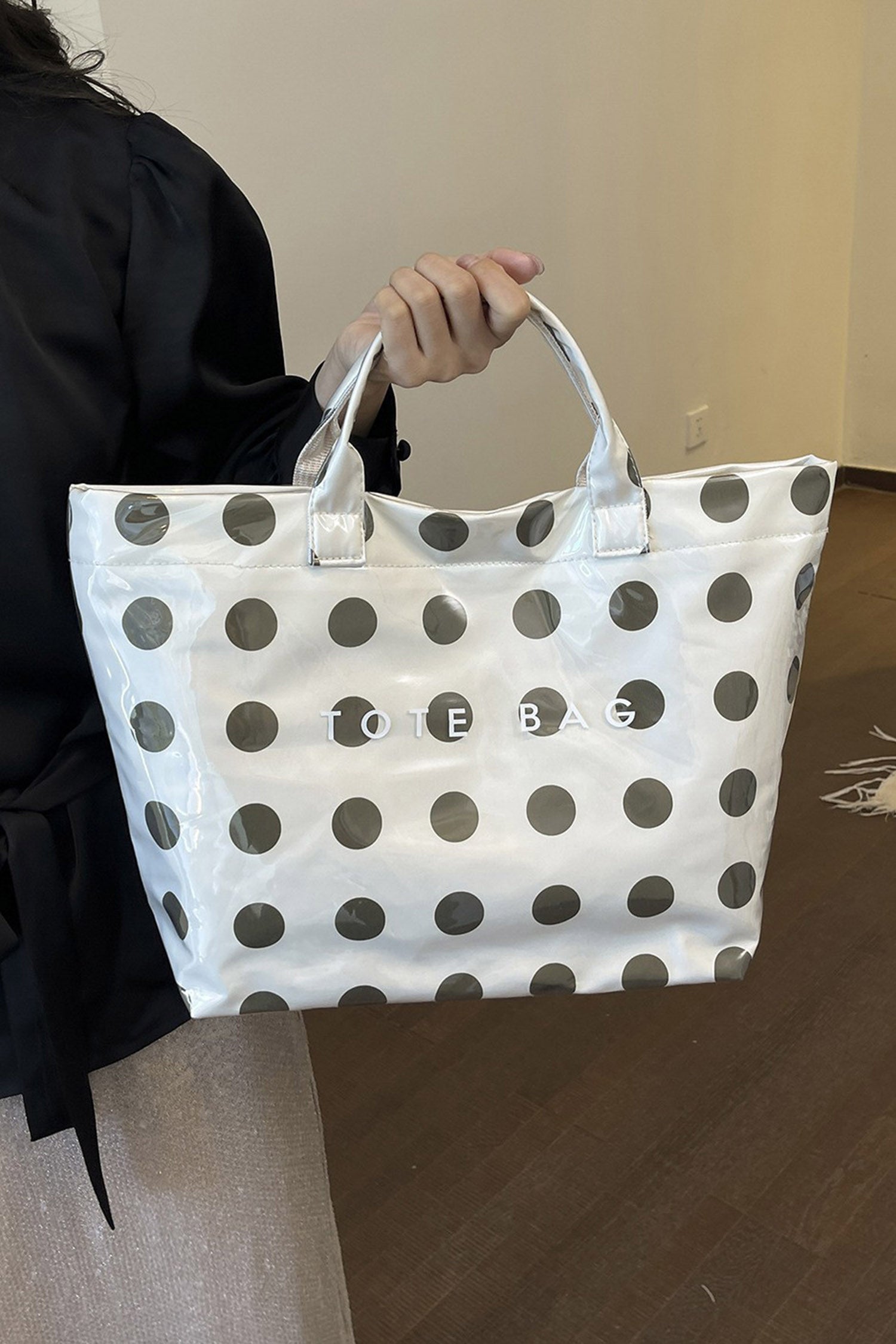 Farbe Schwarz Polka Dot Langlebige wasserdichte PVC-Tragetasche