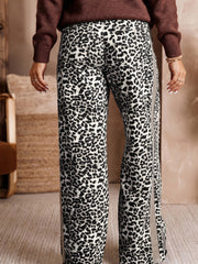 Chaki-Leopardenmuster Kordelzug-Taillen-Jeans mit geradem Beine - Miniatuur