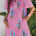 Rose Floral Short Sleeve Split Neck Loose Mini Dress - Foto 3