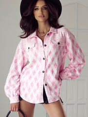 Delicacy Geometric Print Textured Flap Detail Shacket with Pocket - Miniatuur