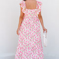 Pink Floral Print Square Neck Ruffled Strap Maxi Dress - Foto 2