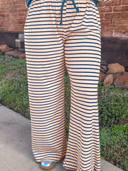 Pink Stripe Striped Colorblock V Neck Long Sleeve Plus Size Set - Miniatuur