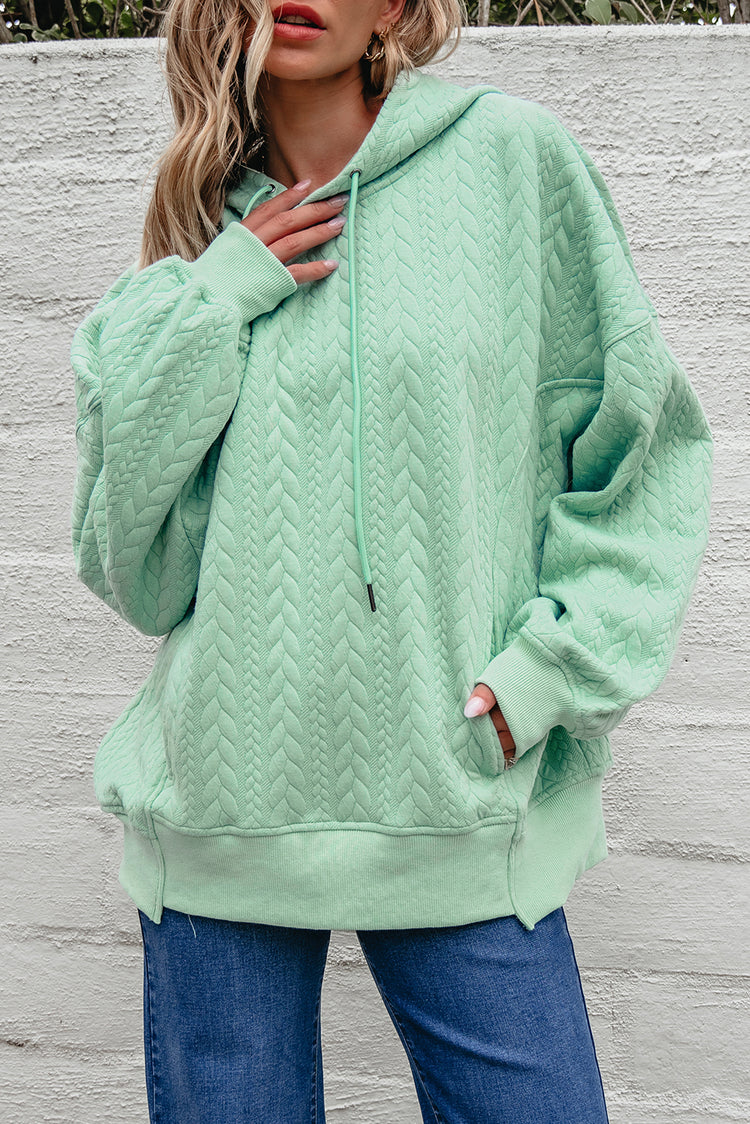 Moonlight Jade Cable Textured Baggy Solid Hoodie - Damesmode