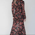 Black Retro Floral Print Long Sleeve Casual Mesh Dress - Damesmode Afbeelding 4 - Foto 4
