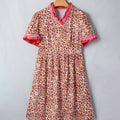 Khaki Leopard High Waist Ruffled Colorblock Trim Short Dress - Foto 4