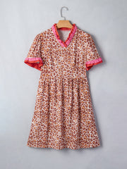 Khaki Leopard High Waist Ruffled Colorblock Trim Short Dress - Miniatuur