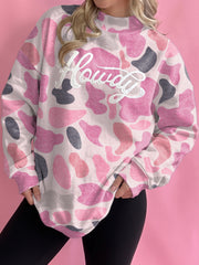 Flerfarvet camouflagemønstret Howdy Western Style Baggy Sweatshirt - Miniatuur