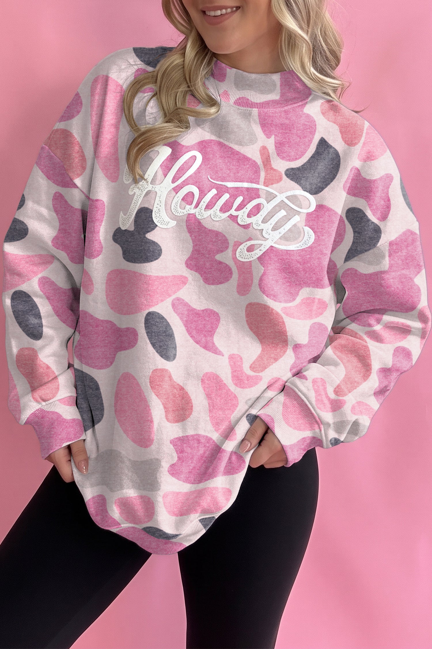 Flerfarvet camouflagemønstret Howdy Western Style Baggy Sweatshirt