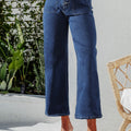 Sail Blue Héich Taille Knäppchen virun Breet Been, kuerz Jeans - Foto 6