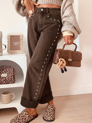 Vaqueros casuales holgados de pierna recta con detalles negros - Imagen de moda femenina 6 - Miniatuur