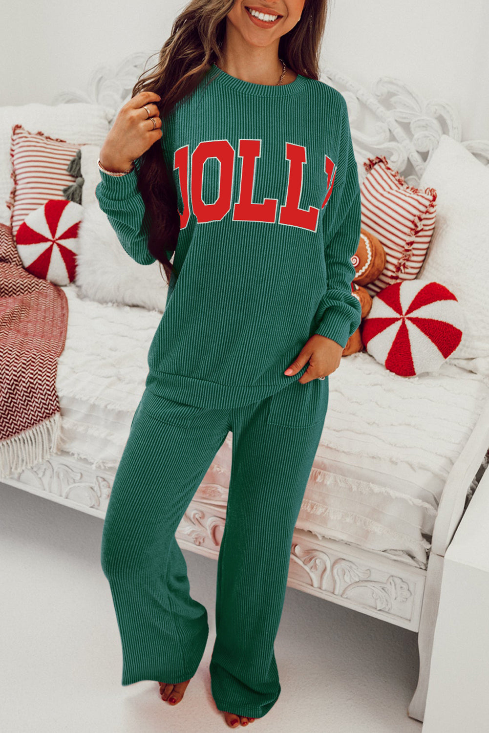 Ensemble de haut à manches longues à cordons JOLLY Evergreen et pantalon de poche