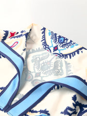 Blaues ethnisches Muster mit gestreiftem Spalthals und fließendem Mini-Kleid – Damesmode Afbeelding 5 - Miniatuur