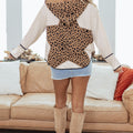 Brown Leopard Star Hooded Patchwork Contrast Piping Open Front Jacket - Damesmode Afbeelding 6 - Foto 6