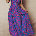 Blue Floral Print Twisted V Neck Tied Backless Maxi Dress - Damesmode Afbeelding 5 - Foto 5