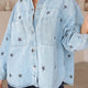 Sky Blauw Stars Patroon met Lange Mouwen Overhemd Collar Spijkerstof Jasje