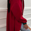Rennroter Contrast Cuffed Cut-Shoulder Zip-Up-Hoodie - Foto 3