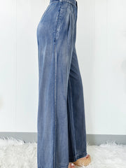 Dusk Blue Acid Wash brede ben, højtaljede jeans - Miniatuur