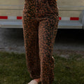 Brown Clear Seam Detail Patchwork Leopard Print Barrel Jeans - Damesmode Afbeelding 3 - Foto 3