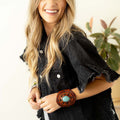 Black Raw Edge Ruffled Short Sleeve Denim Jacket - Damesmode Afbeelding 2 - Foto 2