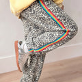 Brown Leopard Print Rainbow Striped Detail Buttoned Loose Jogger Jeans - Damesmode Afbeelding 4 - Foto 4