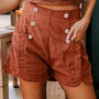 Button Decor Scalloped Edge High Waist Corduroy Shorts