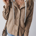 Black Hooded Drawstring Pockets Corduroy Shacket - Damesmode Afbeelding 4 - Foto 4