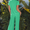 Bright Pink Solid Corded Knit Short Sleeve T Shirt and Wide Leg Pants Set - Damesmode Afbeelding 5 - Foto 5