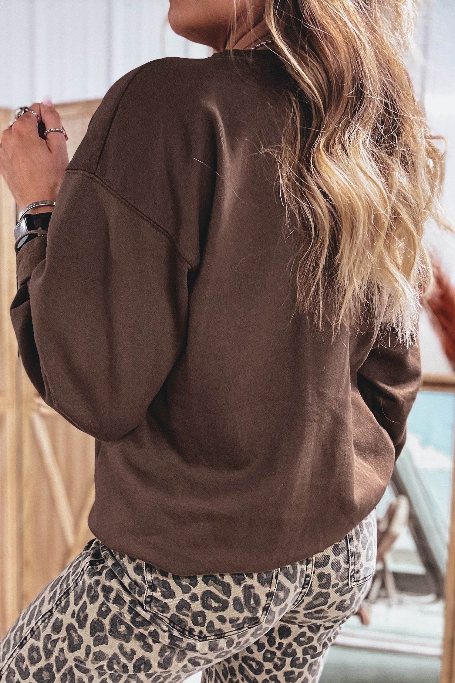 Kaffee-Floral-Buffalo-Karo-Gestreifter Patch Westernpullover Pullover