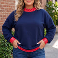 Schmutziger blauer Polka-Dot-Patchwork Rundhals-Pullover in Plus-Size-Größen - Foto 2