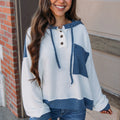 White Corded Colorblock Patch Pocket Drawstring Hooded Top - Foto 3