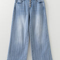 Beau Blue Multi Buttons Pinstripe Wide Leg Jeans - Damesmode Afbeelding 5 - Foto 5