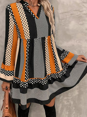 Mini-robe à rayures noires à pois à bas à volants et col en V - Damesmode Afbeelding 4 - Miniatuur