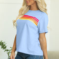 Beau Blue Striped Patch Front Casual Tee - Damesmode Afbeelding 3 - Foto 3