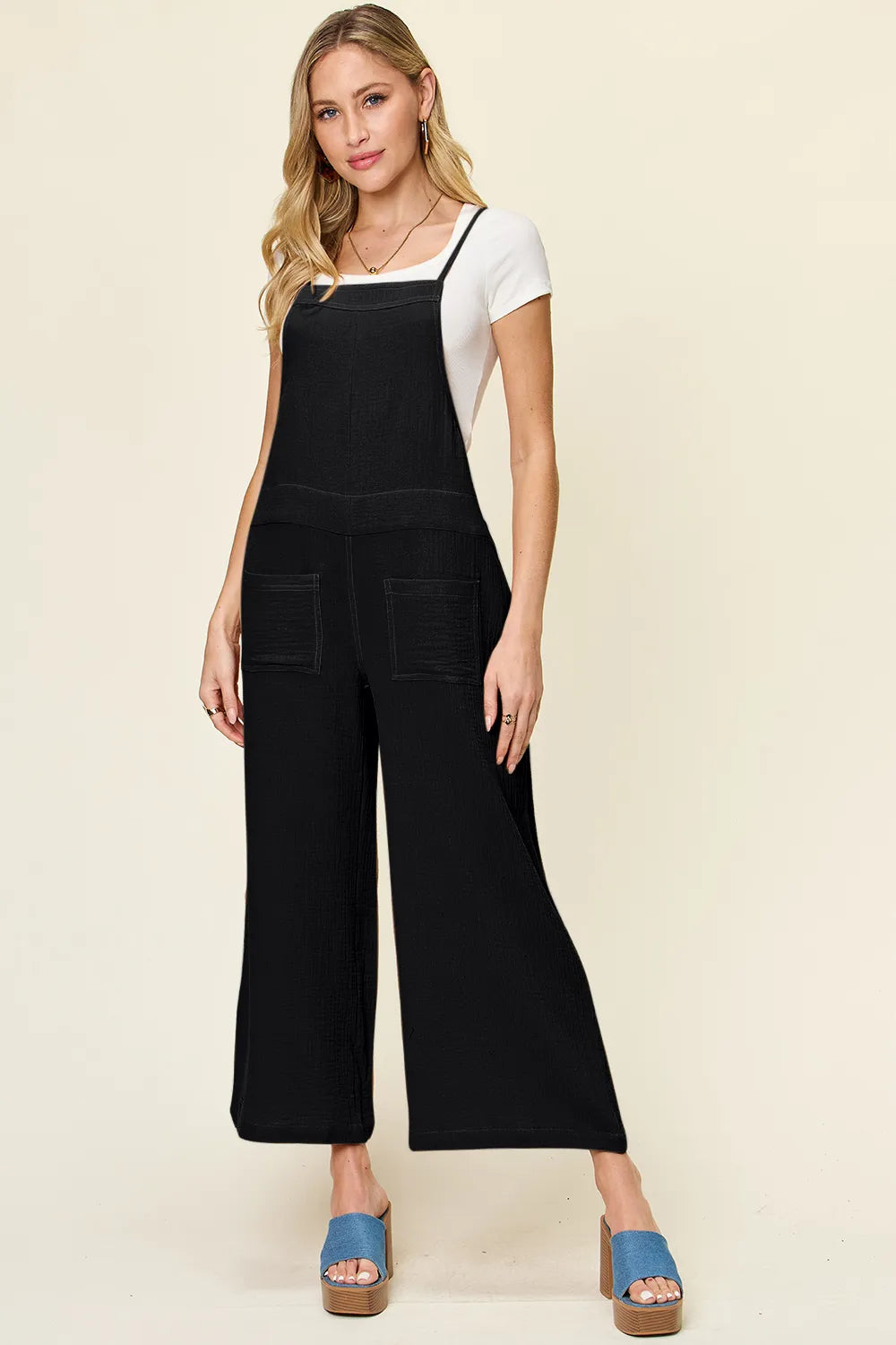 Double Take Full Size Texture Sleeveless Wide Leg Overall - Luxe Damesmode & Kleding Collectie | Redblad Nederland