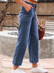 Ashleigh Blue Cropped High Rise Wide Leg Jeans - Damesmode Afbeelding 3 - Miniatuur