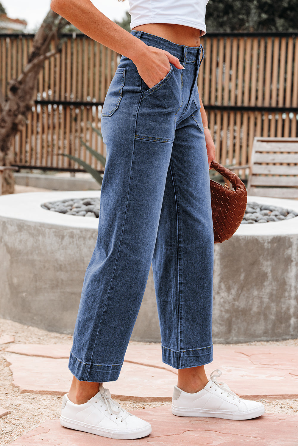 Ashleigh Blue Cropped High Rise Wide Leg Jeans - Damesmode Afbeelding 3