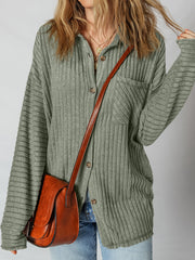 Camisa de hombros recaída Mist Green Thermal Ribbed Texture - Miniatuur