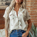 Camisa blanca de manga corta con solapa estampada de ánade real - Foto 5
