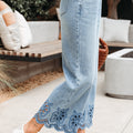 Dämmerungsblo bestickte kuerz Jeans mat breede Been, héich Taille - Foto 3
