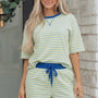Gelber Streifen mit Drop-Shoulder kastenhaftes Casual-Terry-Short-Set