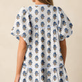Sky Blue Floral Puff Sleeve Tied Neck Pocketed Mini Dress - Foto 2