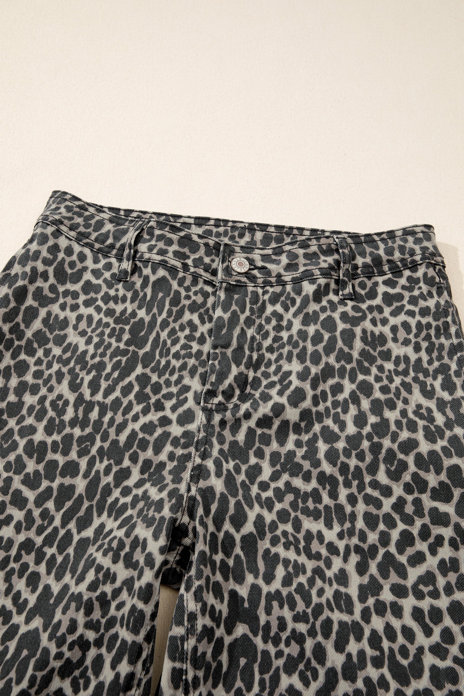 Black Leopard Print Wide Leg High Waist Jeans - Damesmode Afbeelding 5