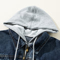 Veste en jean en denim bleu foncé à capuche à capuche zippée - Foto 6