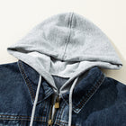 Giacca di jeans finta blu scuro con cappuccio con cappuccio e zip - Thumbnail